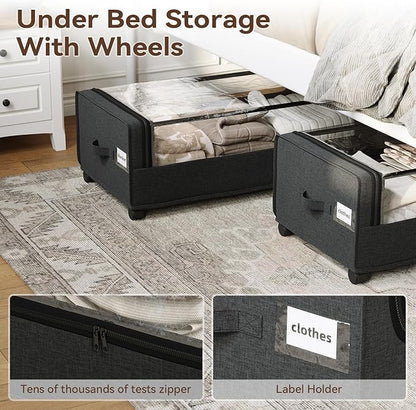 Under Bed Storage, Tall Size Under Bed Storage With Wheels, Under bed Shoe Storage, Metal Frame, 90L Capacity, Storage Drawers for Bedroom