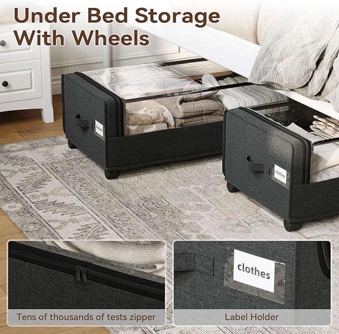 Under Bed Storage With Wheels, XXXXL Large Underbed Storage Organizer, 90L Capacity, for Shoes, Clothes, Blankets, Bedding