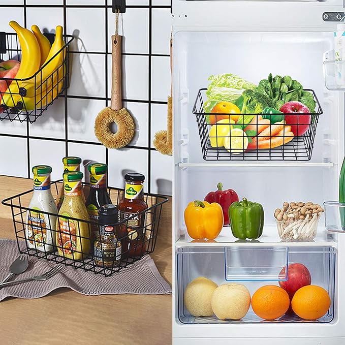 Wire Baskets for Organizing Household 4 Pack Pantry Baskets For Storage Pantry Wire Black Metal Storage Bins