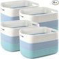 4 Pack Storage Baskets for Organizing, 12''Lx9''Wx8''H Woven Baskets for Storage Toys, Towels, Books, and Clothes, Cotton Rope Basket for Shelves with Handle White & Brown