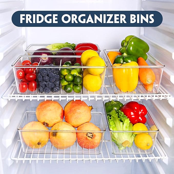 Batoto Pantry Organization and Storage Bins, Refrigerator Organizer Bins – Clear, Kitchen Organization and Storage with Dividers (2 Pack)