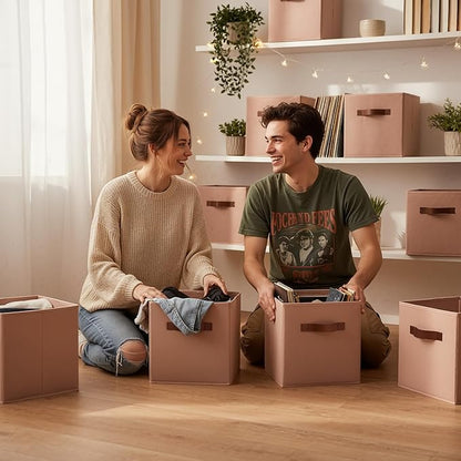 GRANNY SAYS Cube Storage Bins, 11 Inch Cube Storage Organizer, Fabric Storage Bins with PU Handle, Clothing Storage Baskets for Shelves, Closet, Dusty Pink, 6-Pack