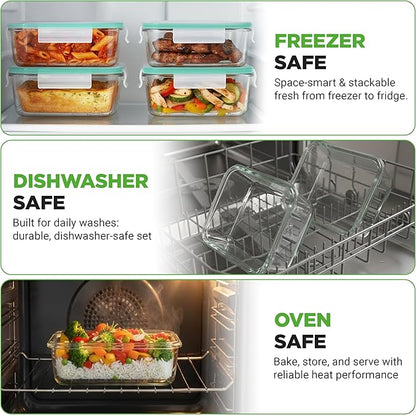 NutriChef 10 Piece Glass Food Storage Containers with Lids – 30 oz Meal Prep Containers Reusable Glass – Airtight Lunch Containers for Food Storage – Freezer to Oven Safe - Green