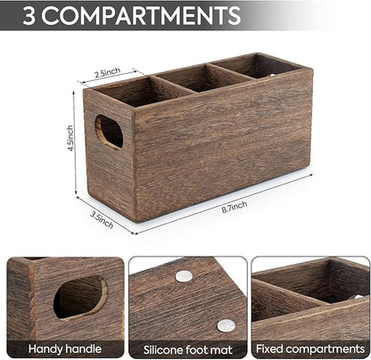 VIVIRBIEN Wooden Silverware Holder, Kitchen Utensil Caddy with 3 Compartments, Cutlery Storage Organizer Countertop, Flatware Organizer for Party, Spoon, Fork Holder