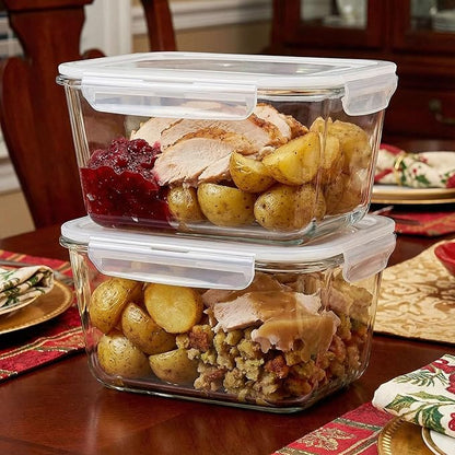 2 Pack Large Glass Food Storage Containers with Lids 85oz/10.5cup Big Airtight Storage Containers for Rotisserie Chicken Meal Prep Leftovers, BPA Free & Leak Proof, Microwave, Oven Safe (transparent)