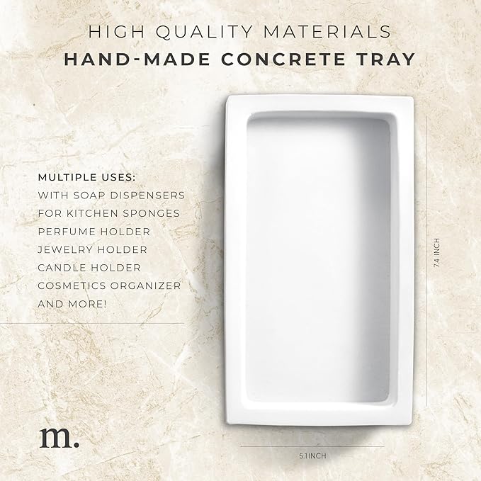 MaisoNovo Concrete White Tray for Bathroom CounterTop | Bathroom Trays for Counter | Soap Tray for Kitchen