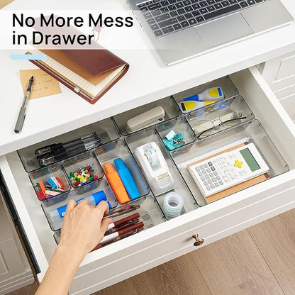 Vtopmart 25 PCS Office Desk Drawer Organizers Set, 4-Size Versatile Plastic Drawer Organizer Trays, Storage Bins for Desk Accessories Office Organizers and Storage, Bathroom, Makeup, Vanity