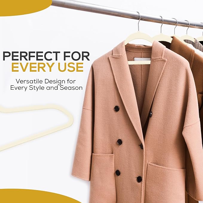 Techzoo Premium Velvet Hangers 30 Pack Ultra Thin Non Slip Adult Felt Space Saving Suit Hanger for Closet Heavy Duty Coat Pants Jackets Dress Hangers 360° Swivel Hook Hold Upto 10 lbs Ivory