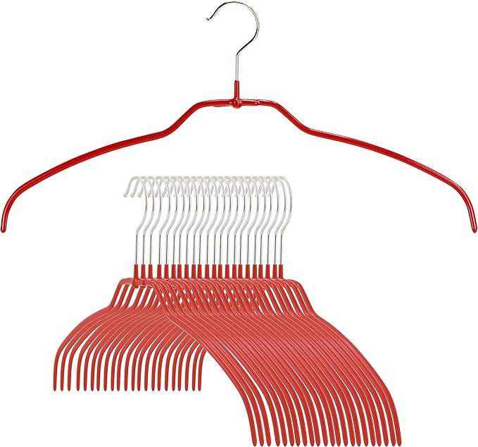 Mawa Reston Lloyd Silhouette Ultra-Thin Series, Non-Slip Space Saving Shirt Hanger, Style 42/FT, Pack of 24, Red, 24 Piece