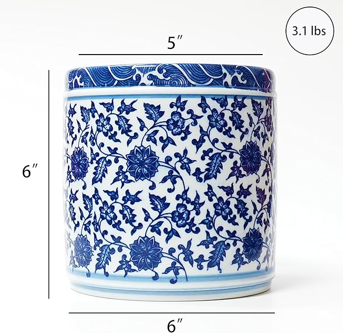 Kitchen Utensil Holder for Kitchen Countertop, Ceramic Cooking Utensils Holder, Large Utensil Crock, Spatula Holder for Counter, Blue and White Tool Holder