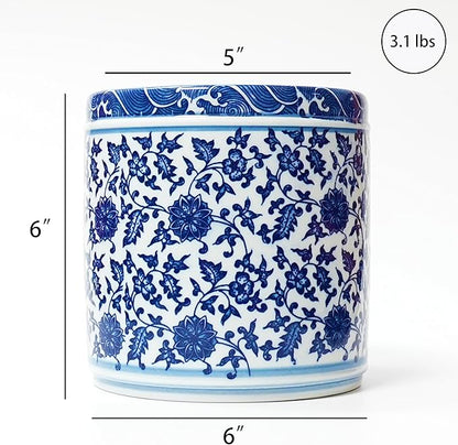 Kitchen Utensil Holder for Kitchen Countertop, Ceramic Cooking Utensils Holder, Large Utensil Crock, Spatula Holder for Counter, Blue and White Tool Holder