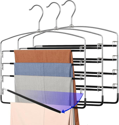 TOPIA HANGER Pant Hangers Space Saving 3 Pack Yoga Pants Leggings Hangers for Closet Non Slip 5 Tier Swing Arm Hanger Organizer for Pants Yoga Pants Leggings Trouser Jeans Slack - CT49B