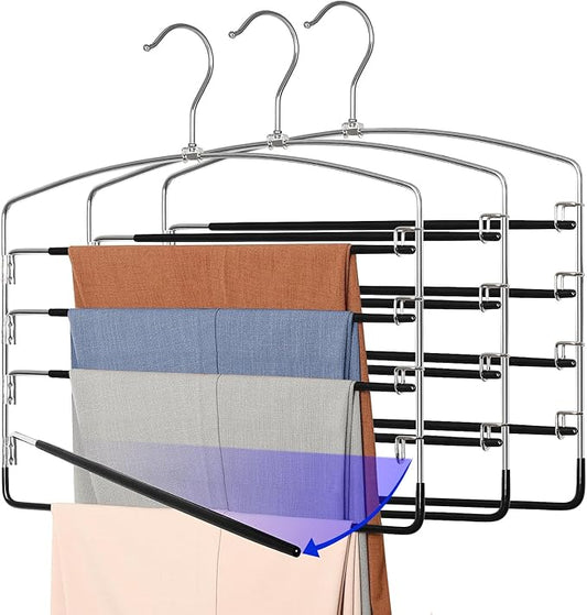 TOPIA HANGER Pant Hangers Space Saving 3 Pack Yoga Pants Leggings Hangers for Closet Non Slip 5 Tier Swing Arm Hanger Organizer for Pants Yoga Pants Leggings Trouser Jeans Slack - CT49B