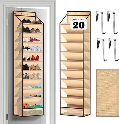 10 - Pocket Over - the - Door Hanging Shoe Organizers & Rack, Made of Sturdy 600D Oxford + Non - Woven Fabric, Space - Saving Storage for Shoes, Boots & More (Cream-colored)