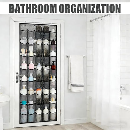Over the Door Shoe Organizer, 40 Large Mesh Pockets Hanging Shoe Rack for Door, Space Saving Shoe Storage Organizer for Closet, Bedroom, Entryway, Black