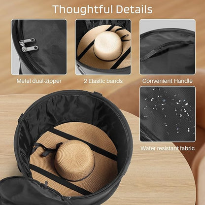 WOMACO Black Large Modern Hat Box for Storage, Stackable Hat Organizer Case for Cowboy Hat, Round Brim Hat Organizer Bag, Dustproof, Waterproof