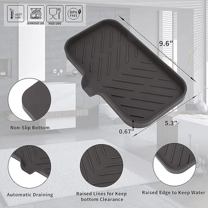 MicoYang Silicone Bathroom Soap Dishes with Drain Spout-Bathroom and Kitchen Sink Organizer,Sponge Holder,Dish Soap Tray,Perfect for Dispenser,Scrubber,Bottle,Cup on Sink or Counter-Coffee 9.6"×5.3"
