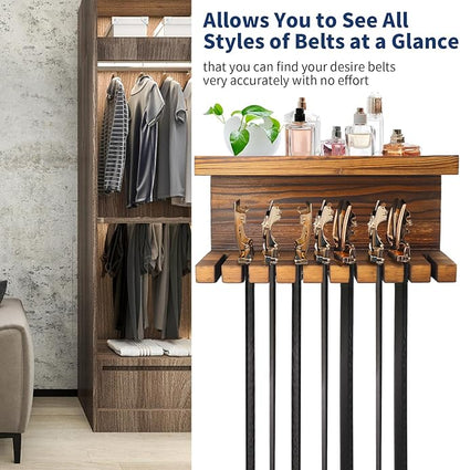 Yamahiko Belt Storage Organizer for Closet, Belt Hanger Wall Mounts with Double Shelving Platform, Belt Rack Holder Shelf for Closet Door, Wall Closet Organizer Tie Belt Hanger Rack for Men Women