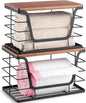 ALOCEO 2 Pack Stackable Storage Bins with Lids, Stainless Steel Extra Large Trash Bag Dispenser Roll Holder for Kitchen Sink, Laundry, Pantry Organizer and Storage, Walnut Black