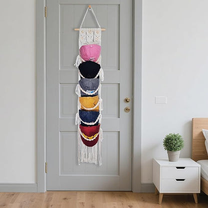 Halidali Hat Organizer for Baseball Caps, Hat Racks Cotton Rope Weaving Cap Stand, Handmade Macrame Hanging Hat Display Holder for Door Storage, Closet, Bedroom (Off-White, Set of 1)