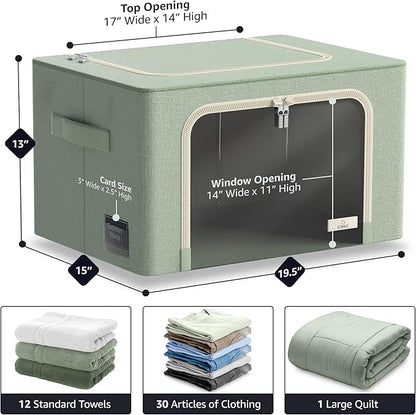Sorbus Storage Bins with Metal Frame - Stackable & Foldable Clothes Organizer Bags - Oxford Fabric Storage Containers with Large Clear Window & Carry Handles Organization for Bedding Linen & Clothing