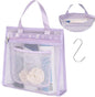 F-color Mesh Shower Caddy Portable Hanging - 3 Pockets Small Shower Bag Tote for Camping, Gym, Travel, Toiletry, Quick Dry Bathroom Essentials with S Hook, Purple