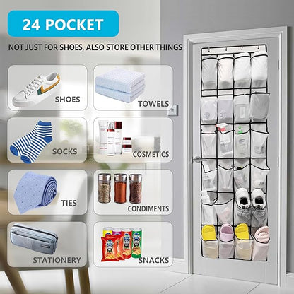 ZHXNBXX Over The Door Shoe Organizers with 24 Mesh Pockets Shoe Organizer Storage Hanging SimpleHouseware Shoe Holder for Rack (White)