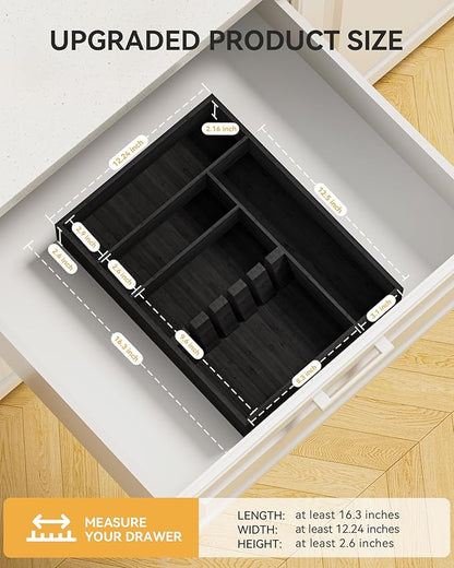 Yofidra ofidra Bamboo Silverware Organizer, 16.3″x12.24″x2.6″ Kitchen Utensil Drawer Organizer, Silverware Tray for Drawer with Fixed Slots for Spoons, Forks & Knives, Black