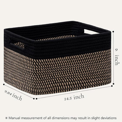 UBBCARE 4 Pack Storage Baskets for Organizing, Shelf Baskets with Handles, Woven Storage Baskets for Bookcase/Cube Shelf/Closet, 14.5"L x 9.8"W x 9"H, Black&Brown