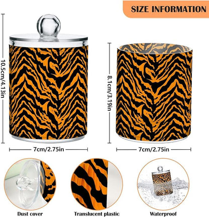 ALAZA 2pcs Tiger Print Animal Qtip Holder Dispenser 14 oz Bathroom Storage Clear Apothecary Jars Containers Cotton Ball,Cotton Rounds,Floss Picks, Hair Clips, Food