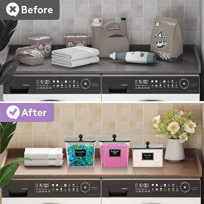Lifewit 3 Pcs Laundry Pods Container with Bamboo Lid, Dryer Sheet Holder, Laundry Room Organization for Washing Powder, Scent Booster Beads, 2600 +2000ml/0.53+0.7gal