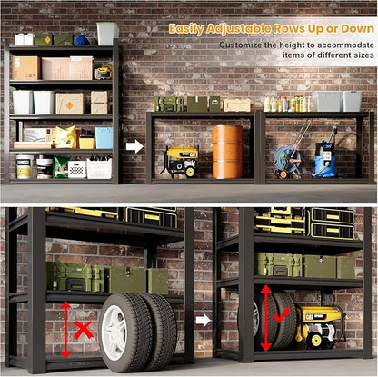 72''H Garage Shelving,3300LBS Heavy Duty Garage Shelving,40"W Industrial Shelving,Adjustable Storage Shelf Unit with Double Layer Posts for Garage,Basement,Warehouse,Commercial,Black 5 Tier
