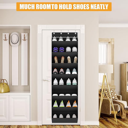 KYEVIS Over The Door Shoe Organizer Storage Fit 16-24 Pairs Hanging Shoe Rack Organiser for Closet Door, Deep Pocket Shoe Holder for Sneakers,Boots Storage(1 Pack Black)