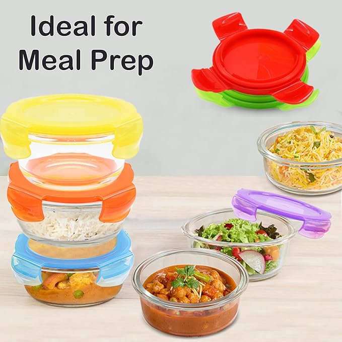 ARSUK 8oz Glass Food Storage Containers with Airtight BPA-Free Lids 6 Pack, 1 Cup Small Glass Freezer Containers for Sauce, Sides, Meal Prep - Reusable & Dishwasher Microwave Fridge Freezer Safe