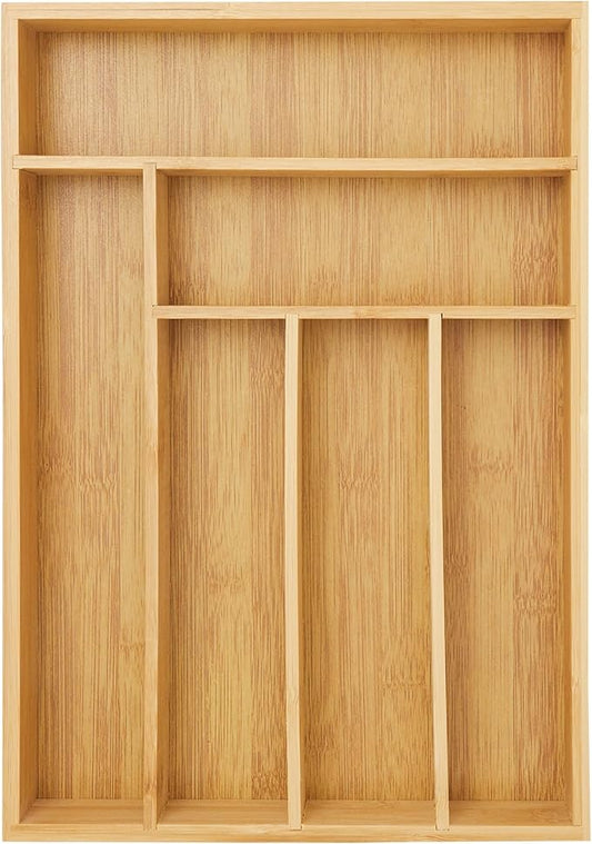 Juvale Silverware Organizer Tray - Brown Bamboo, 6-Slot, 14.5 x 10.25 x 1.75 in - Utensil Drawer Organizer & Cutlery Tray for Kitchen & Desk Use