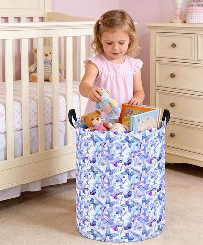 Butterfly Laundry hamper Baby Nursery Hamper Waterproof foldable kids laundry basket Kids Dirty Clothes Hampers Girl Room Decor for Home Gift Baskets(Blue Purple Butterfly)