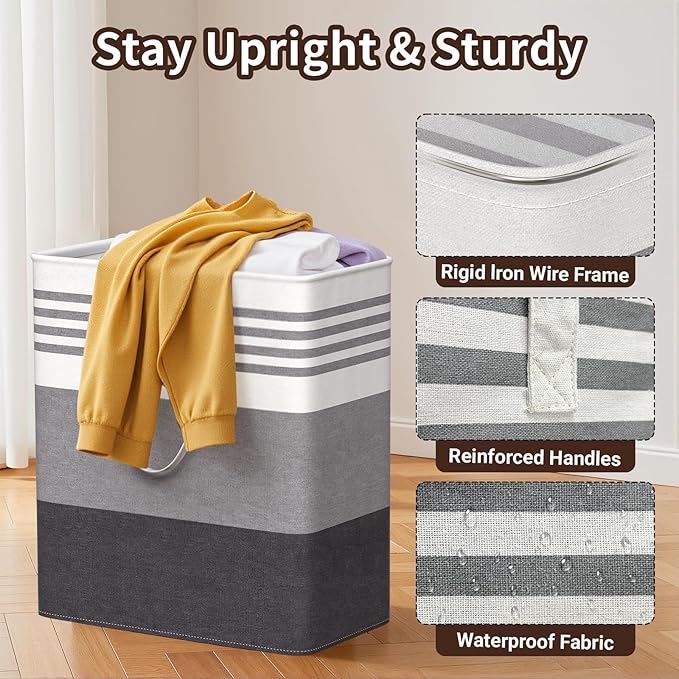 WOWBOX 2 Pack Laundry Hampers Baskets, Freestanding Dirty Clothes Hampers with Reinforced Handles & Cross Stitch & Waterproof Coating, for Laundry Bedroom Bathroom, 2 x 100L