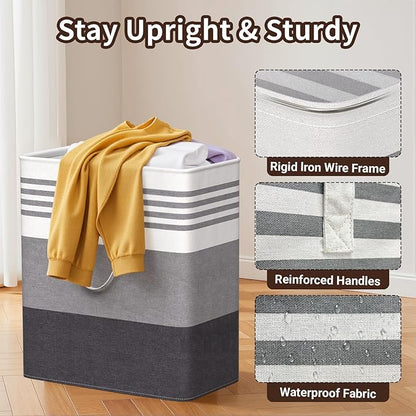 WOWBOX 2 Pack Laundry Hampers Baskets, Freestanding Dirty Clothes Hampers with Reinforced Handles & Cross Stitch & Waterproof Coating, for Laundry Bedroom Bathroom, 2 x 100L