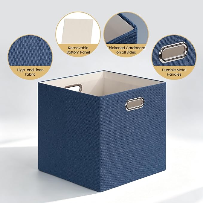 Posprica Storage Cube Basket Bins,13×13 Foldable Storage Boxes for Closet Organizer Shelf Cabinet Bookcase,Thick Fabric Drawer,Set of 4, Army Blue