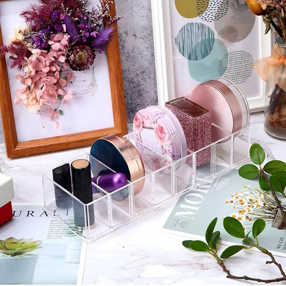 Tuanse 4 Pcs Acrylic Makeup Compact Organizer Detachable 8 Spaces Clear Vanity Drawer Organizer Eyeshadow Palette Storage for Lipstick Highlighter, Skincare Cosmetic Display Cases for Bathroom