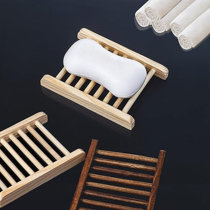 Ru S 10 Piece Home Bamboo Wood Soap Holder, Bathroom Wooden Soap Case, Hand Craft Bathtub Shower Dish Accessories (Charcoal and Wooden)