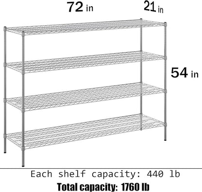 21" Deep x 72" Wide x 54" Height Wire Shelving Kit | 4-Tier | NSF Commercial Storage Rack Unit