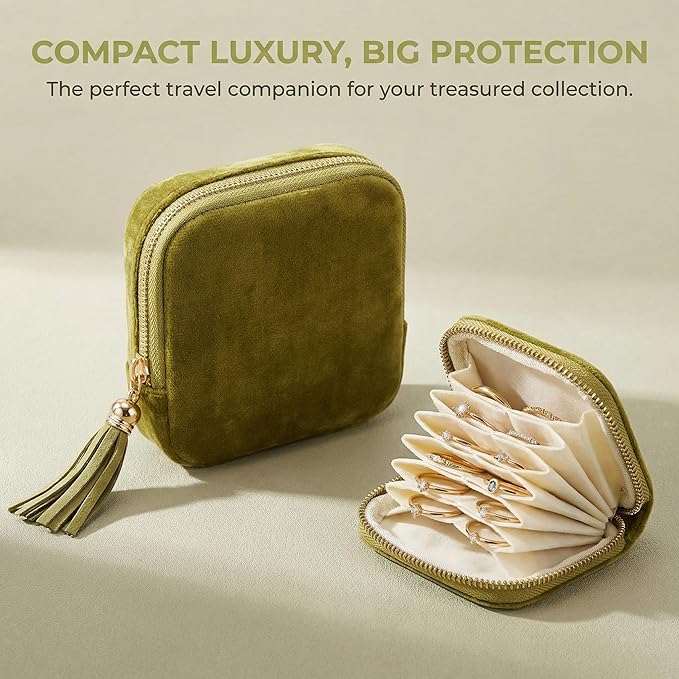 Vintage women's coin wallet jewelry storage bag, metal zipper multi-layer travel storage box, earrings, rings, necklaces, elegant storage bag, neutral Christmas and birthday gifts (yellow-green)