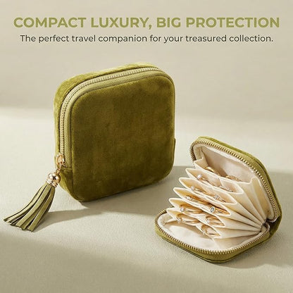Vintage women's coin wallet jewelry storage bag, metal zipper multi-layer travel storage box, earrings, rings, necklaces, elegant storage bag, neutral Christmas and birthday gifts (yellow-green)