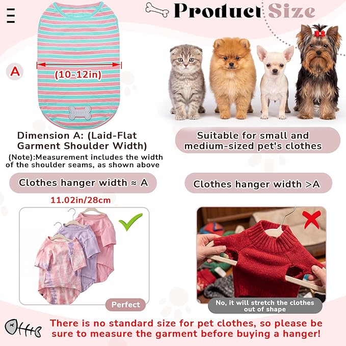 Weysat 12 Pcs Pink Dog Clothes Hangers 11'' Non-Slip & 360° Swivel Velvet Small Pet Hangers for Cats/Dogs with Rustproof Metal Hooks, Space-Saving for Home Storage & Grooming Salons Minimalism
