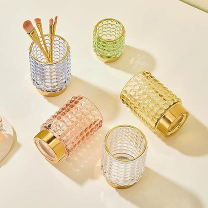 Makeup Brush Holder Organizer,Toothbrush Holders,Desk Pen Pencil Holder,Multifunctional Vintage Glass Brush Cup(A38-2-US/Green/L)