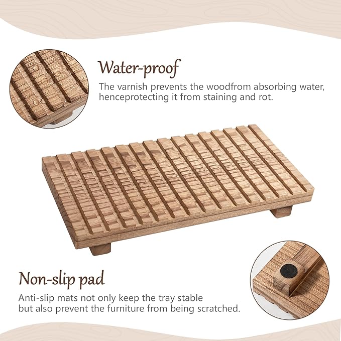 Bathroom Tray Rustic Farmhouse Bathroom Decor Wood Display Stand Riser Kitchen Soap Dish Holder for Vanity, Countertop, Sink, 11 * 5.5 Brown