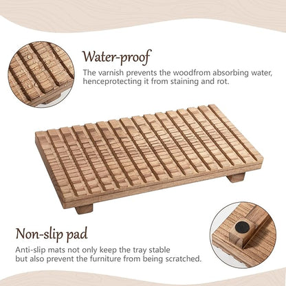 Bathroom Tray Rustic Farmhouse Bathroom Decor Wood Display Stand Riser Kitchen Soap Dish Holder for Vanity, Countertop, Sink, 11 * 5.5 Brown