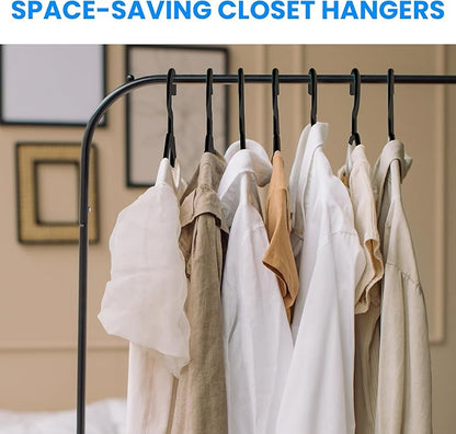 Simple Deluxe Plastic Hangers 50 Pack, Space Saving Clothes Hangers with Non-Slip Shoulder Notches, Lightweight and Slim Closet Hanger for Coats, Sweater, Shirts, Pants, Black