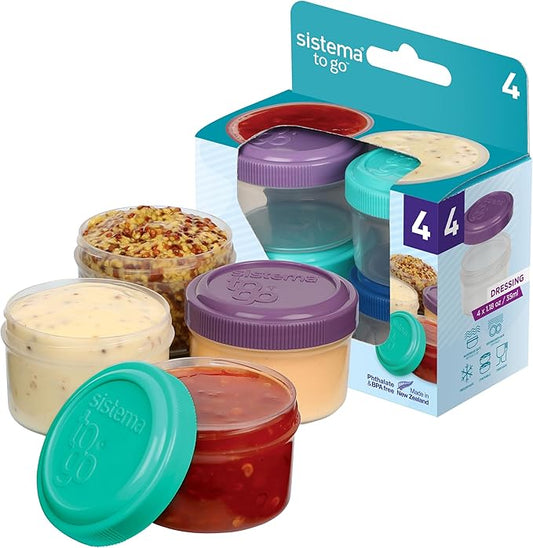 Sistema 4-Piece Salad Dressing and Condiment Containers with Lids for Lunch